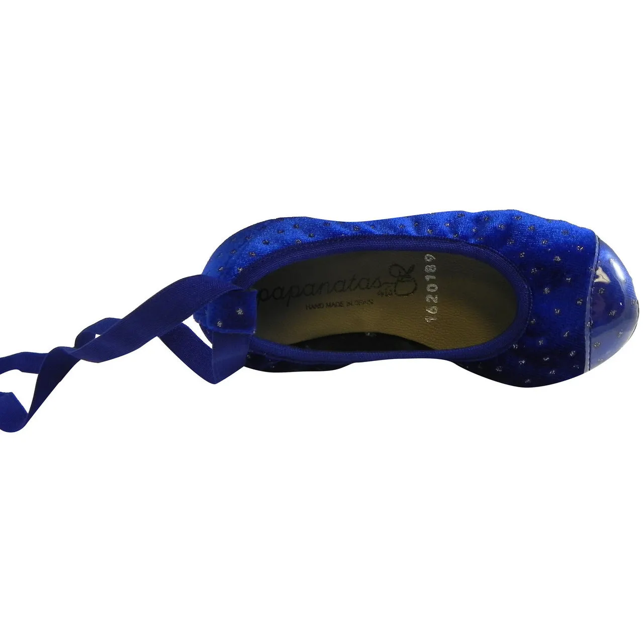 Papanatas by Eli Velvet Sparkle Cap Toe Elastic Lace Up Ankle Ballet Flats Royal Blue