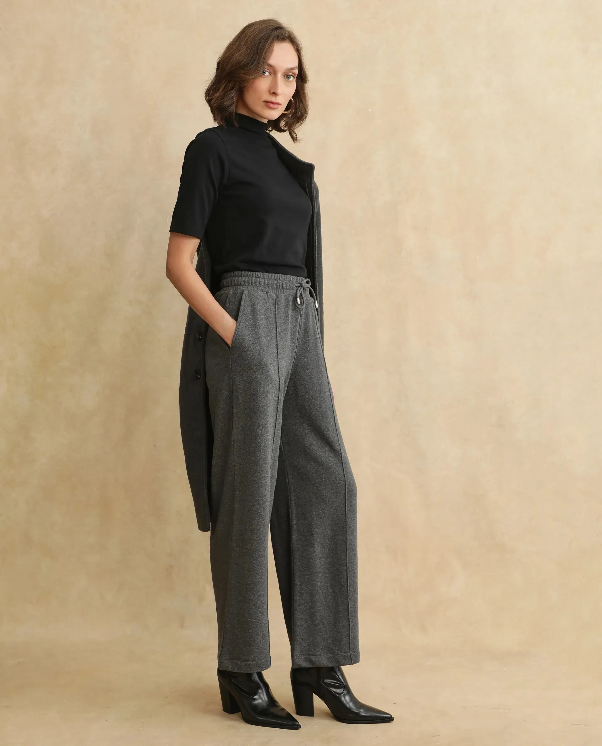 Rareism Women Inout Dark Grey  Track Pant