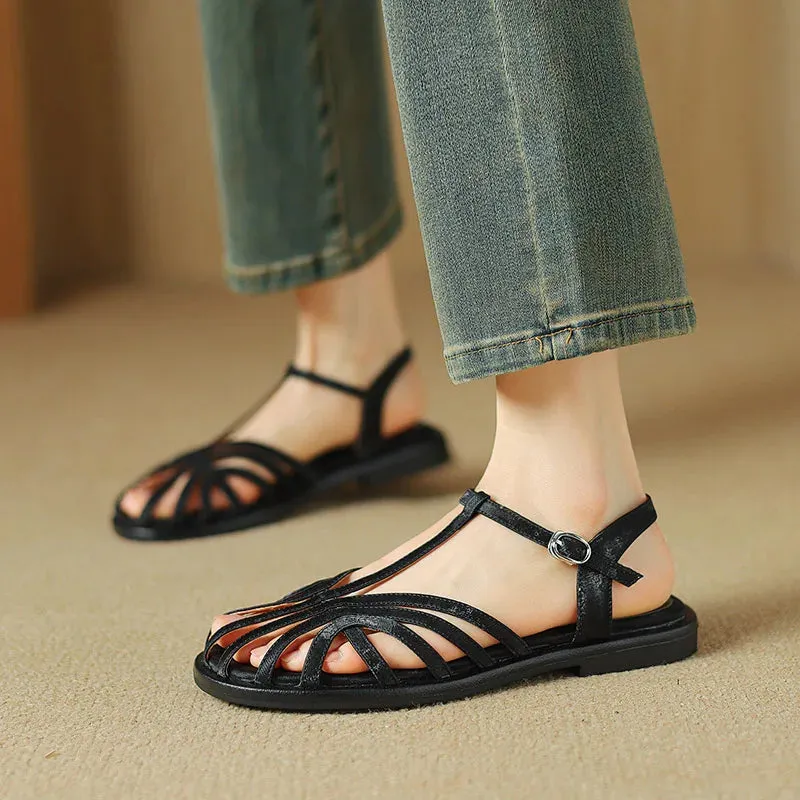 Retro Hollow Out Round Toe Sandals