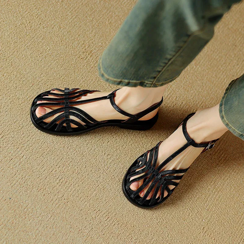 Retro Hollow Out Round Toe Sandals