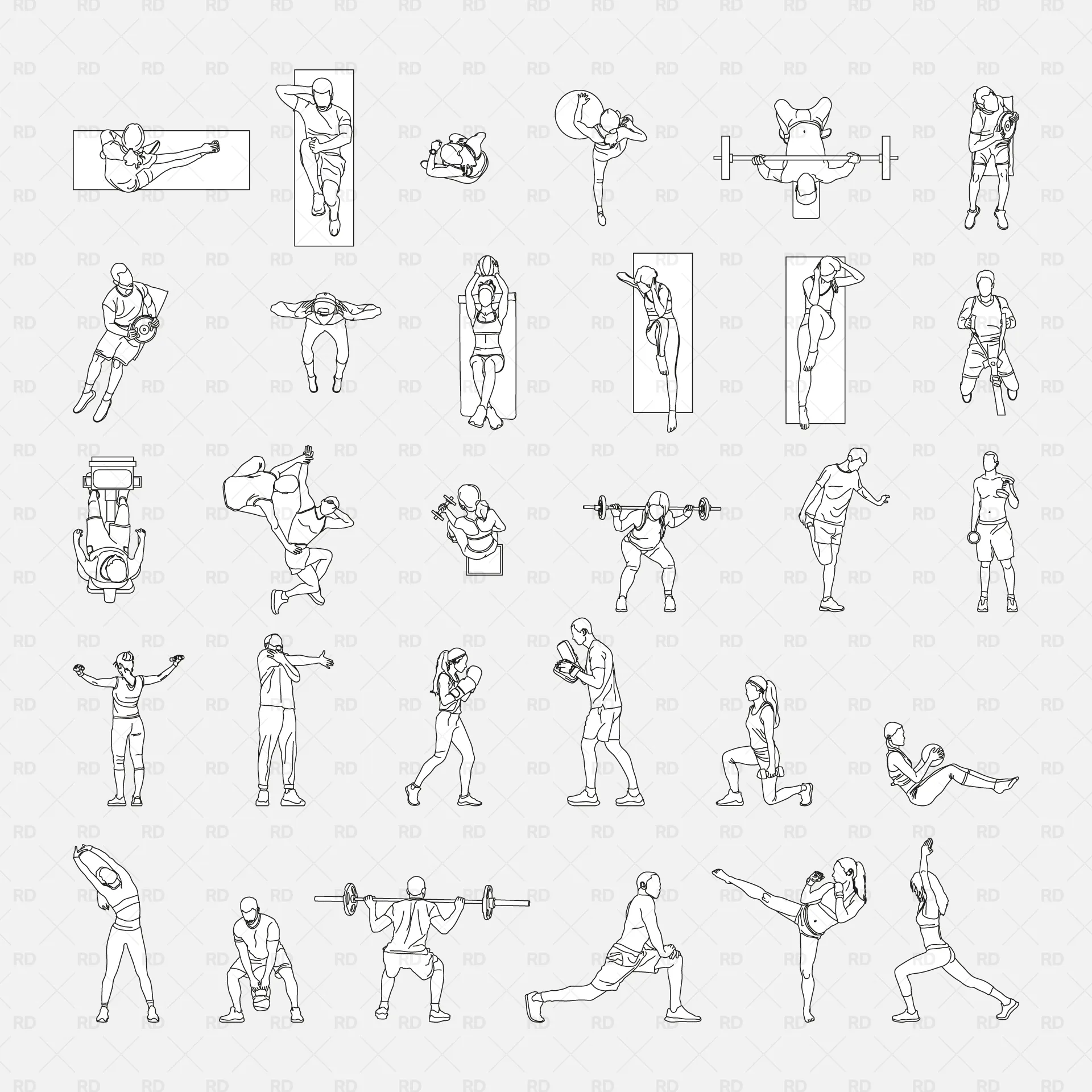 Revit 2D People at the Gym (30 Figures)