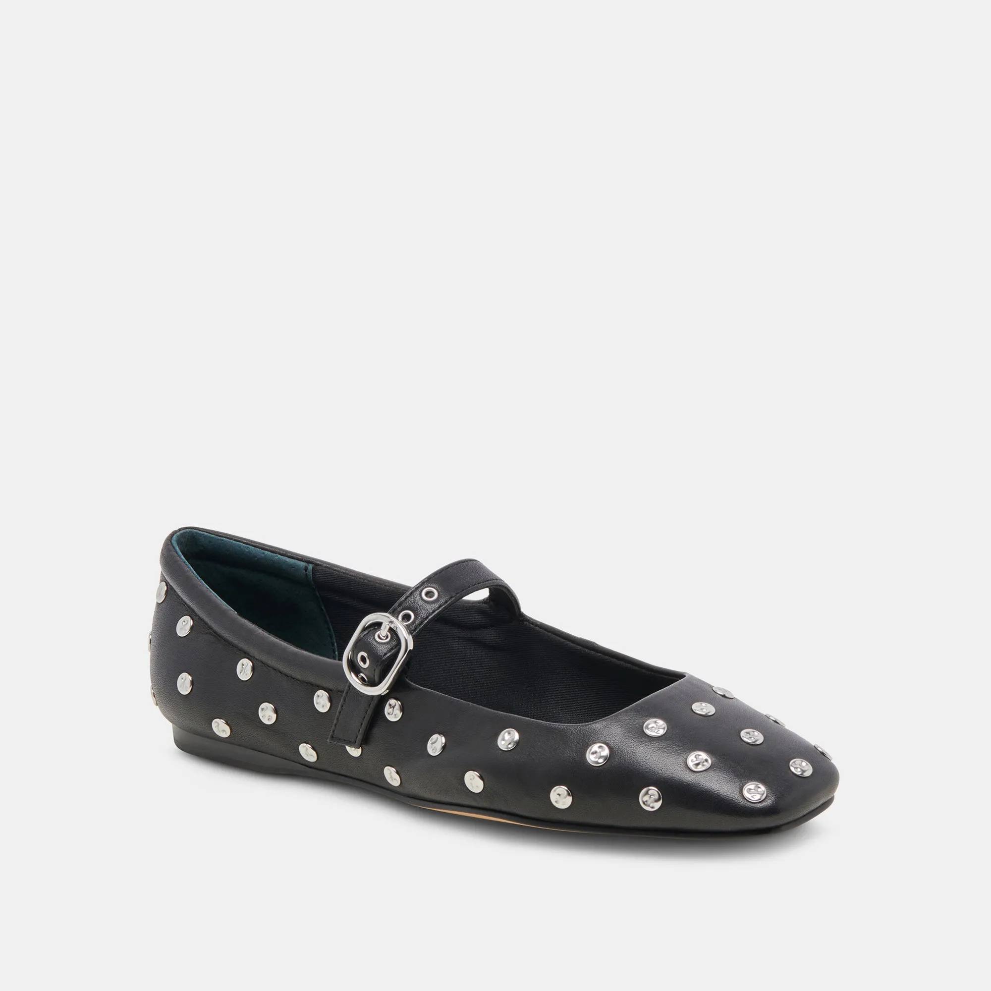 REYES STUD BALLET FLATS BLACK LEATHER