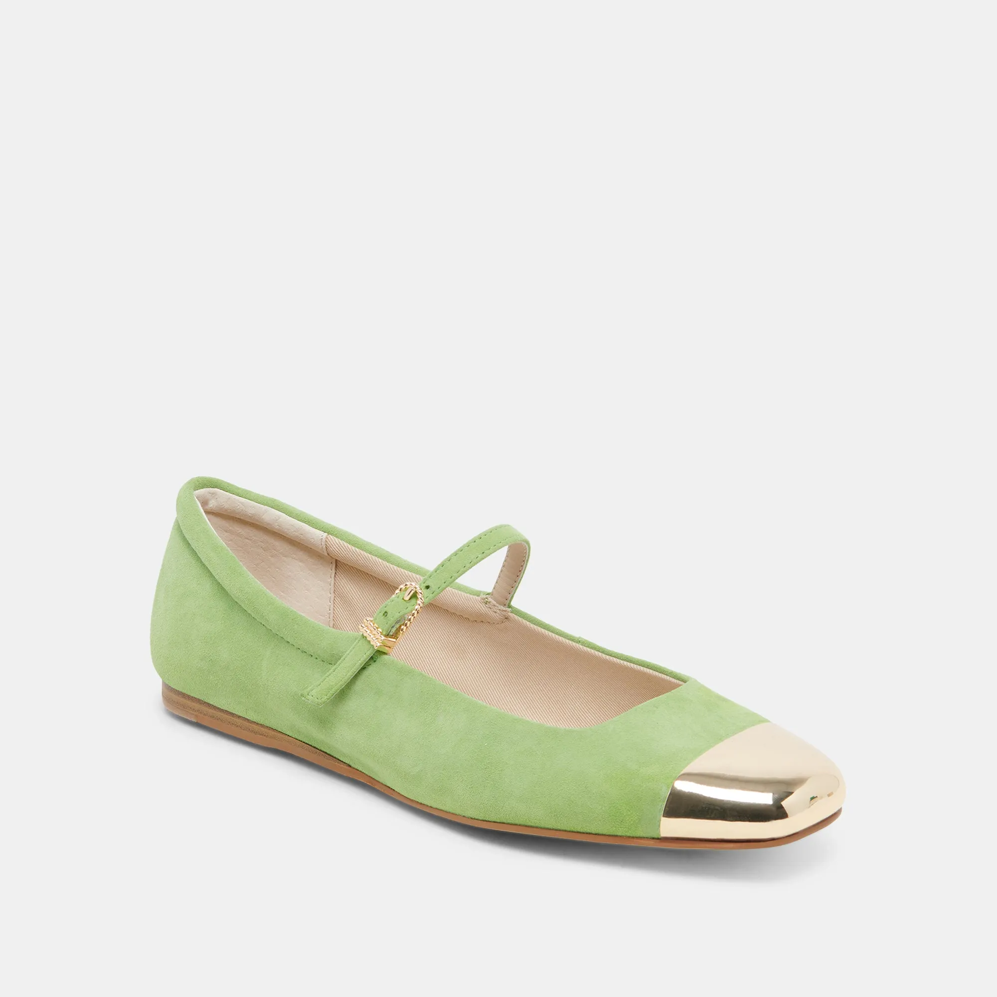 REYES TOE CAP BALLET FLATS LIME SUEDE