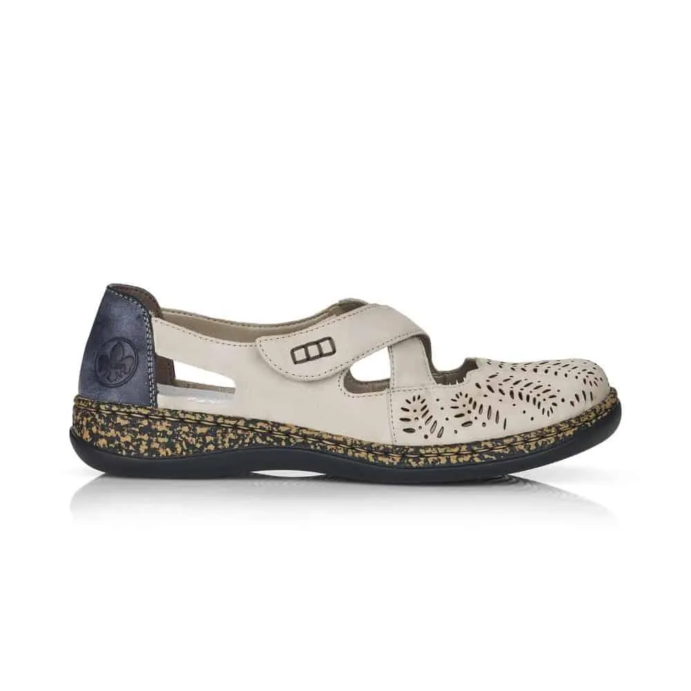 Rieker Women's Daisback Perforated Mary Janes- Beige