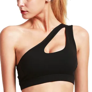 RUNNING GIRL One Shoulder Sports Bra Removable Padded Yoga Top Post-Surgery Wirefree Sexy Cute Medium Support