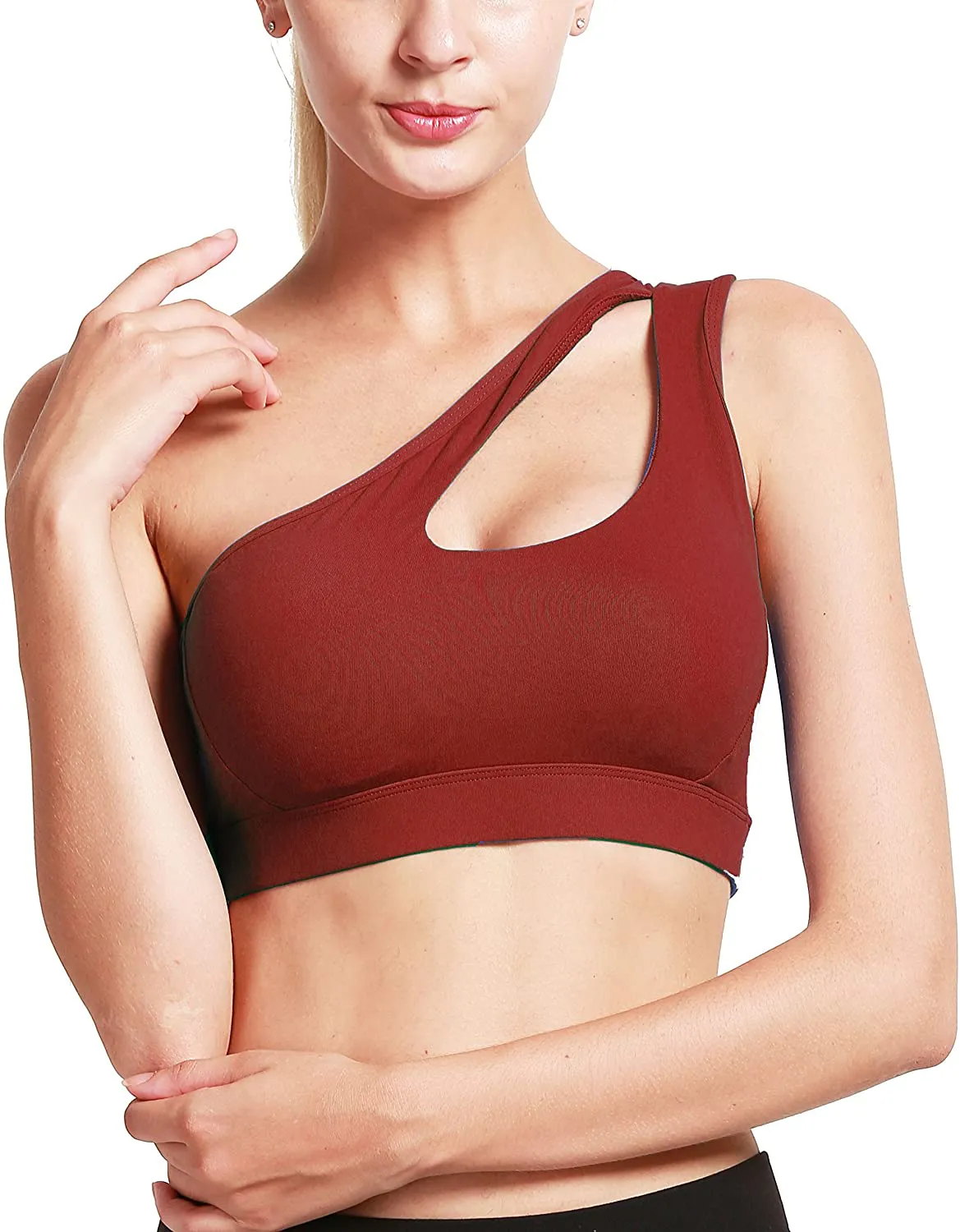 RUNNING GIRL One Shoulder Sports Bra Removable Padded Yoga Top Post-Surgery Wirefree Sexy Cute Medium Support