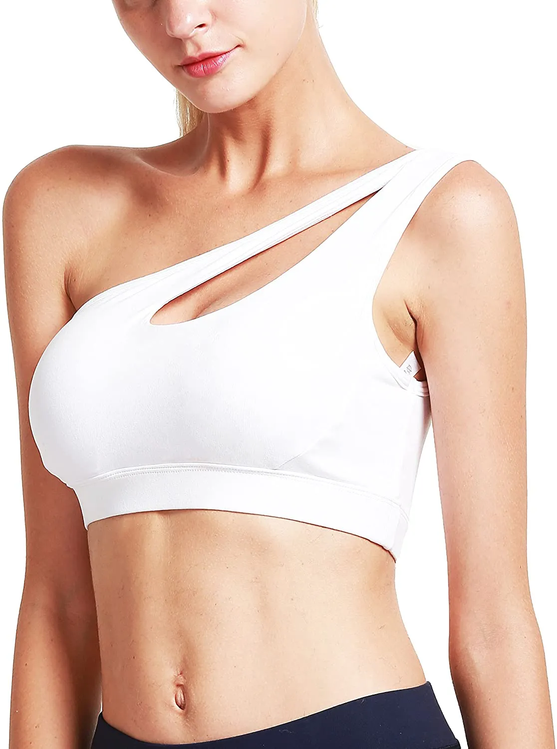 RUNNING GIRL One Shoulder Sports Bra Removable Padded Yoga Top Post-Surgery Wirefree Sexy Cute Medium Support