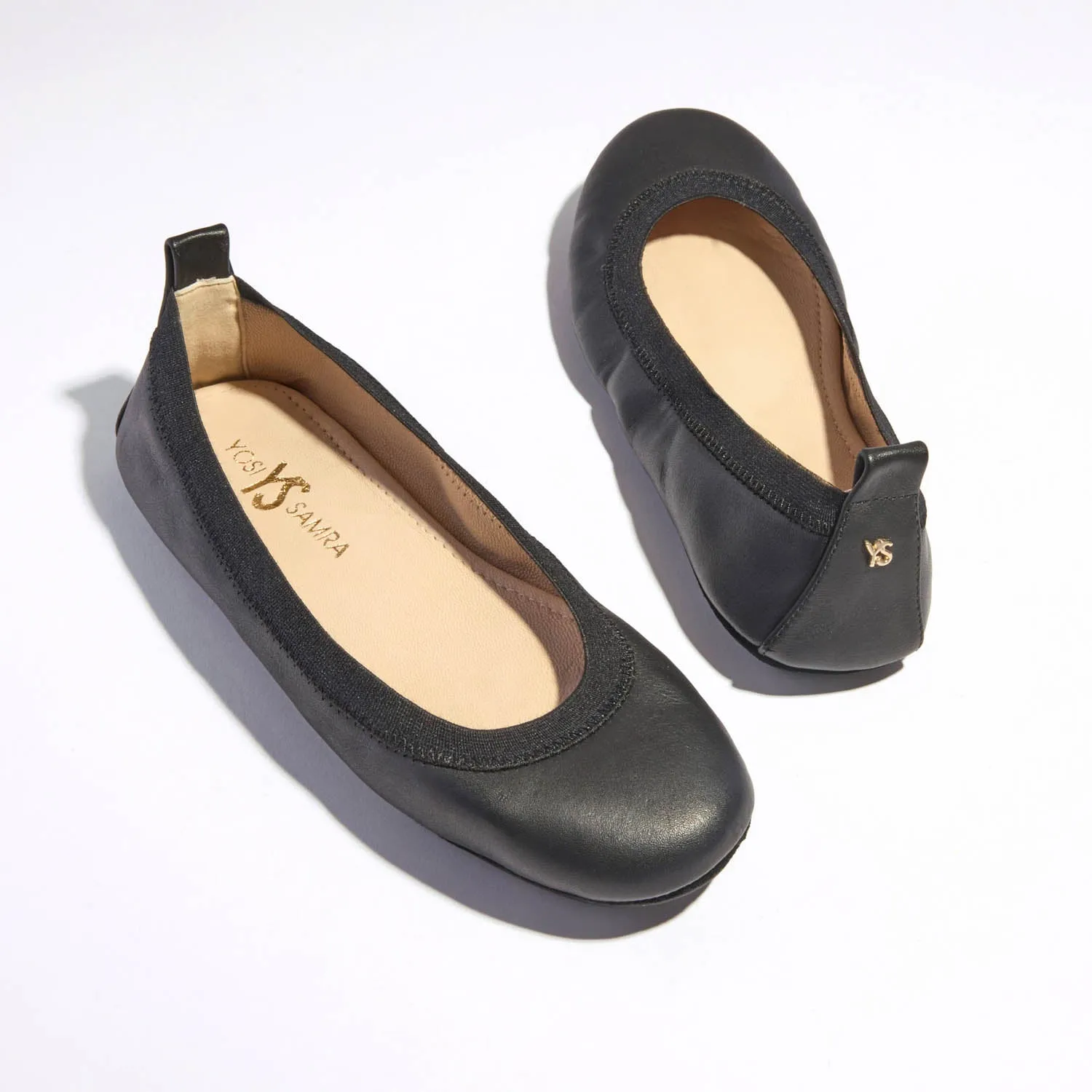 Samara Foldable Ballet Flat in Black Leather