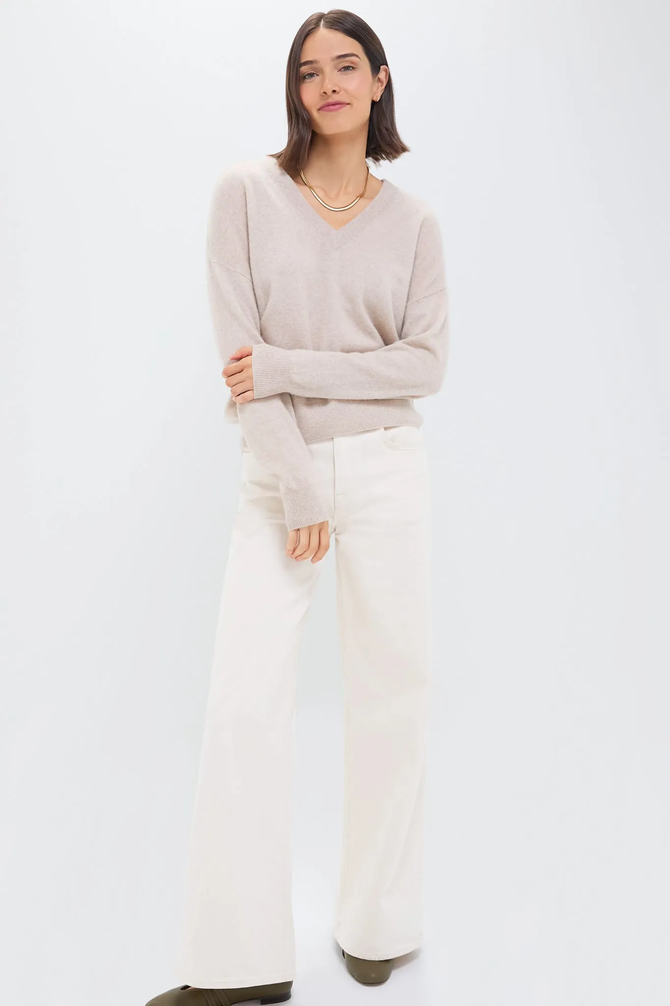 Sandstone Cashmere Emma V-Neck Boyfriend Sweater