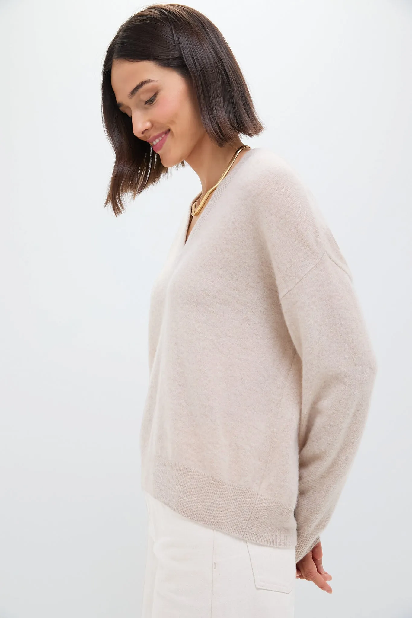 Sandstone Cashmere Emma V-Neck Boyfriend Sweater