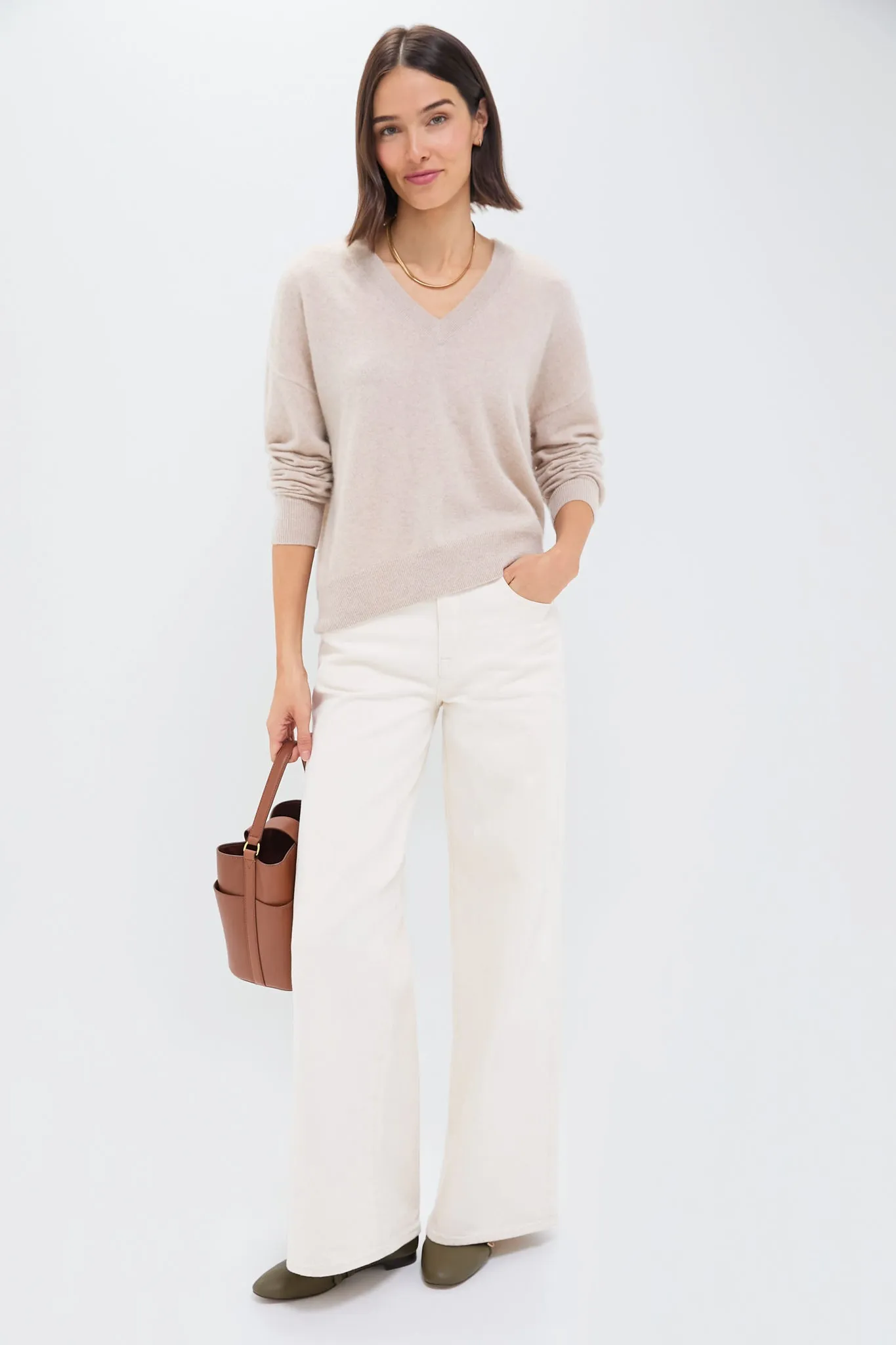 Sandstone Cashmere Emma V-Neck Boyfriend Sweater