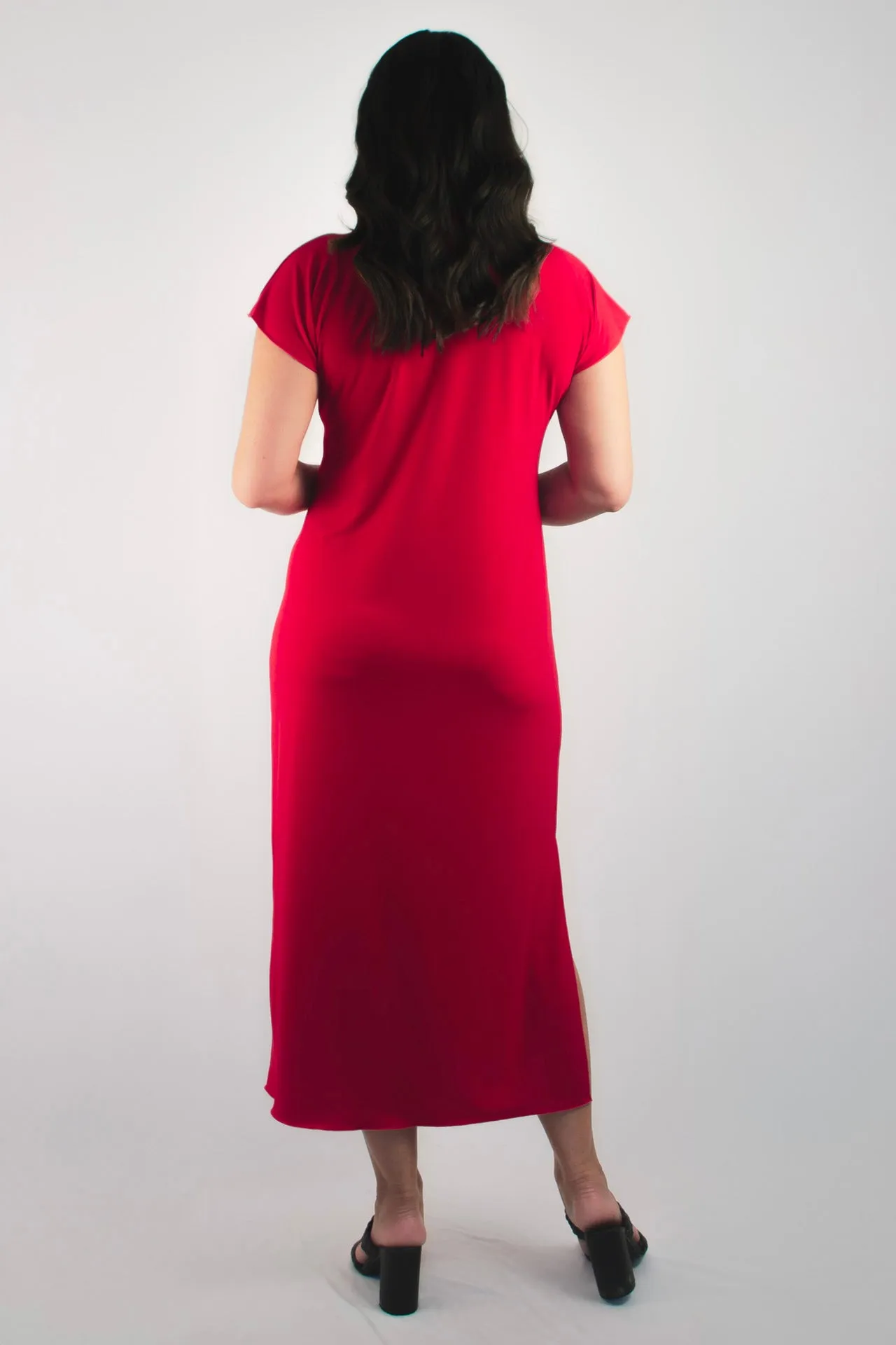 Sassy Red Short Sleeve Jersey Maxi Dress