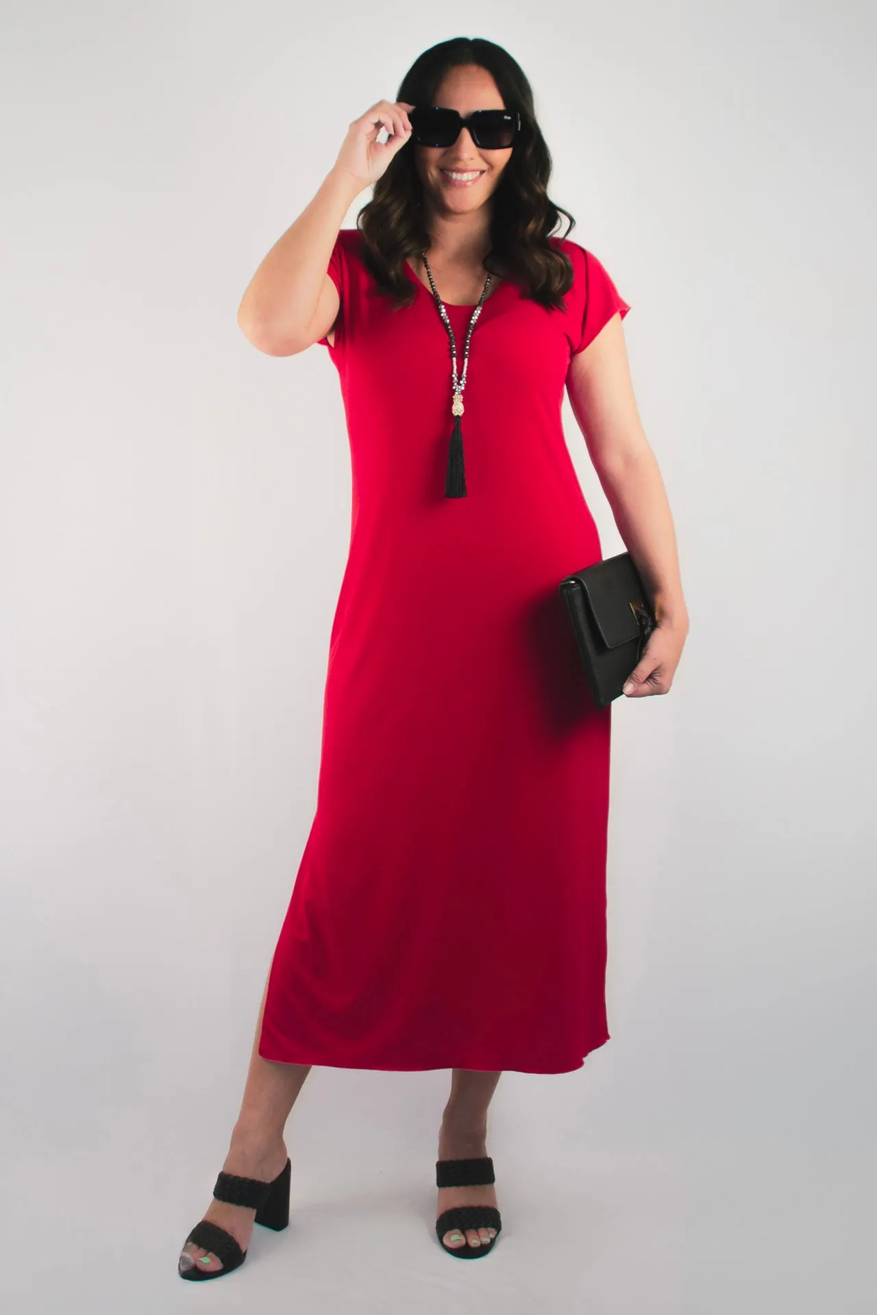 Sassy Red Short Sleeve Jersey Maxi Dress