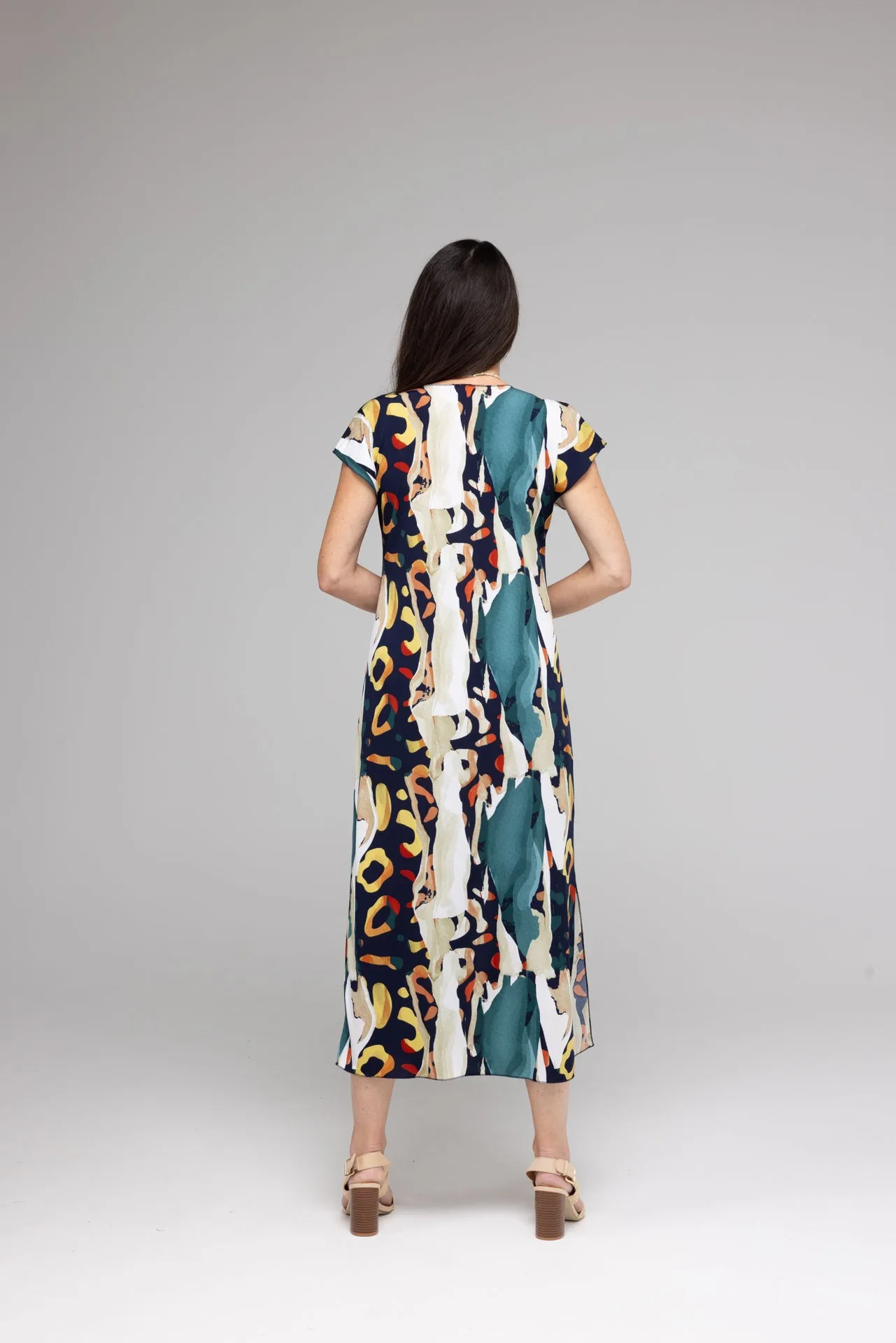 Scramble Print Short Sleeve Jersey Maxi Dress