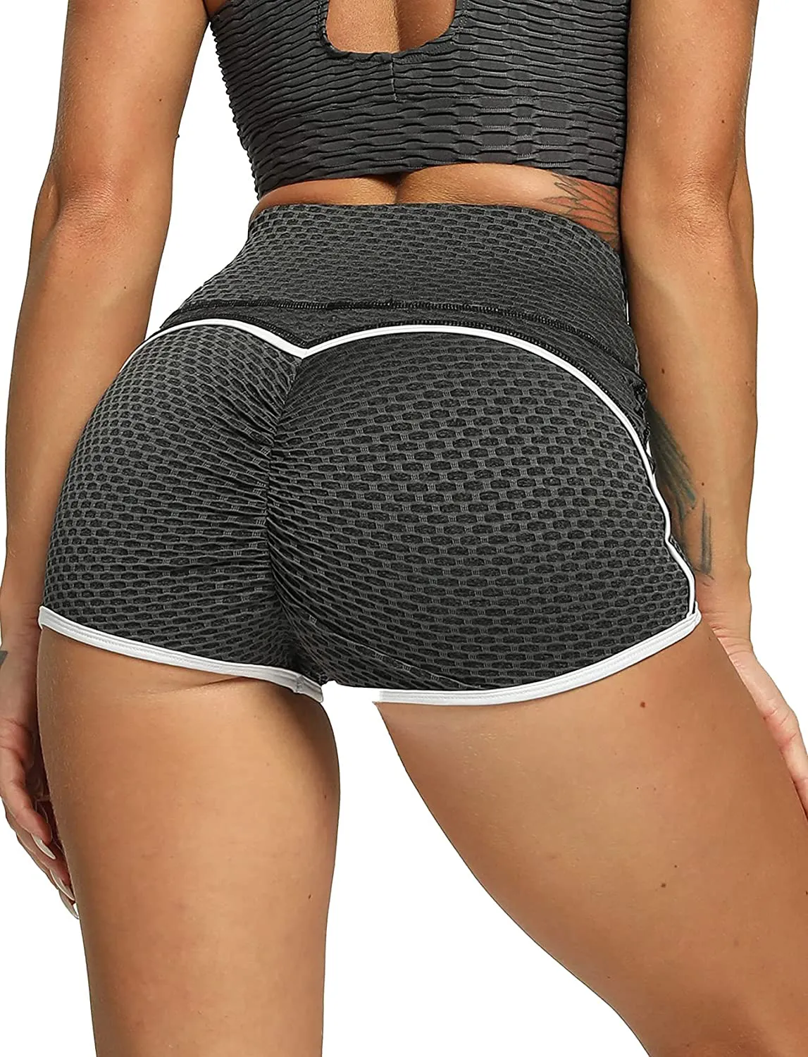 SEASUM Women Workout Shorts Brazilian Textured Booty Leggings Shorts Anti-Cellulite Scrunch Butt Lift