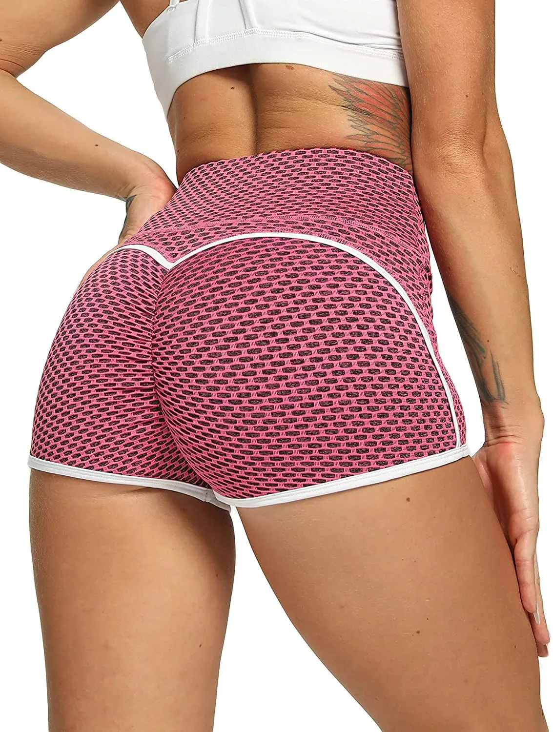 SEASUM Women Workout Shorts Brazilian Textured Booty Leggings Shorts Anti-Cellulite Scrunch Butt Lift