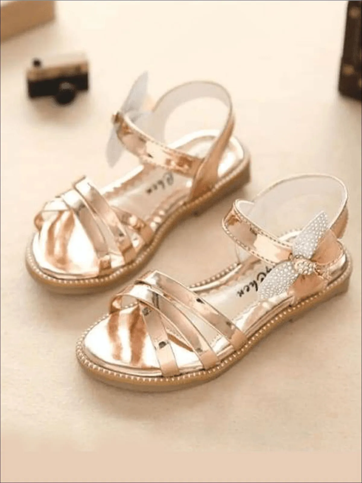 Shiny Metallic Butterfly Sandals By Liv and Mia