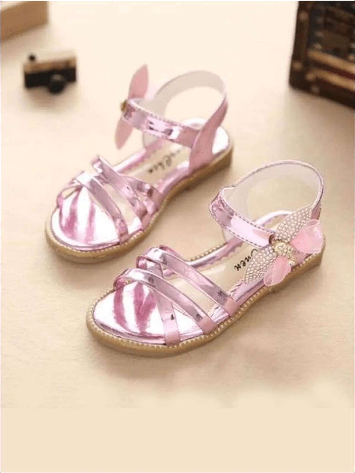 Shiny Metallic Butterfly Sandals By Liv and Mia