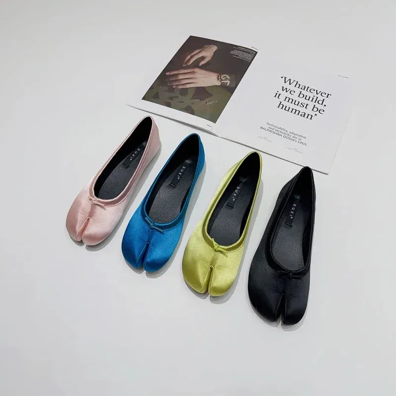 Sohiwoo 2024 Spring/Autumn Flats Mary Jane Shoes Women's Shoes  Senior Silk Satin Ballet Flats Women Shoes Blue Black Green Pink