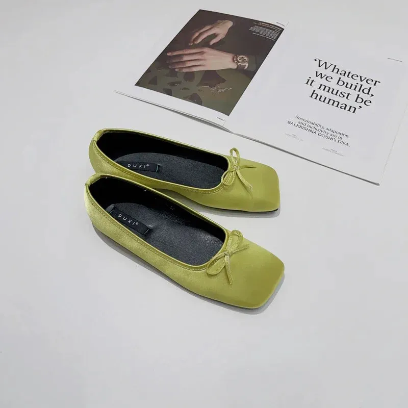 Sohiwoo 2024 Spring/Autumn Flats Mary Jane Shoes Women's Shoes  Senior Silk Satin Ballet Flats Women Shoes Blue Black Green Pink