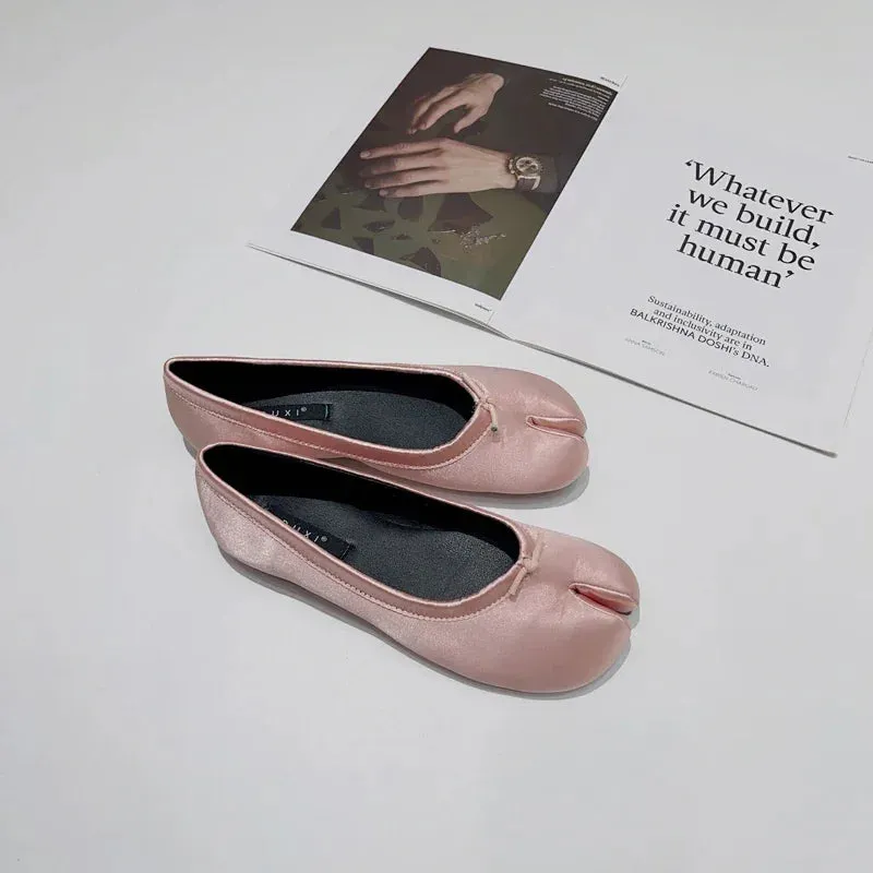 Sohiwoo 2024 Spring/Autumn Flats Mary Jane Shoes Women's Shoes  Senior Silk Satin Ballet Flats Women Shoes Blue Black Green Pink