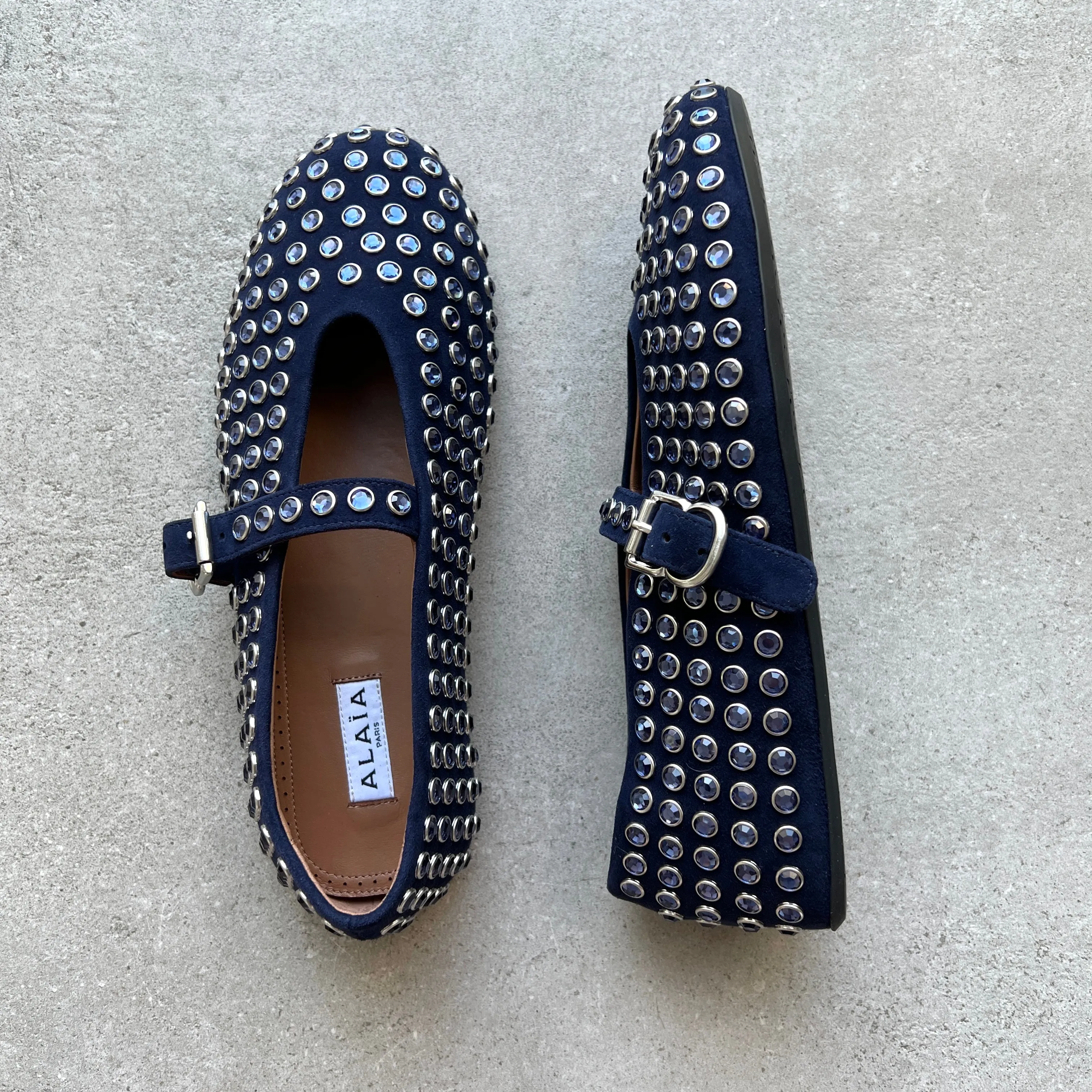 Strass Ballet Flats, Blue Suede