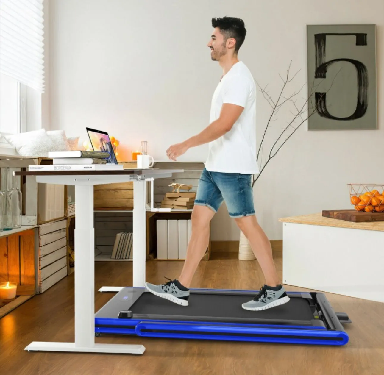 Super Duty Quiet Modern 2-in-1 Foldable Walking Pad Treadmill With Dual Touch LED Display | Safety Key | Speaker | Phone Holder | App Control | Easy Assembly, Carry, Storage