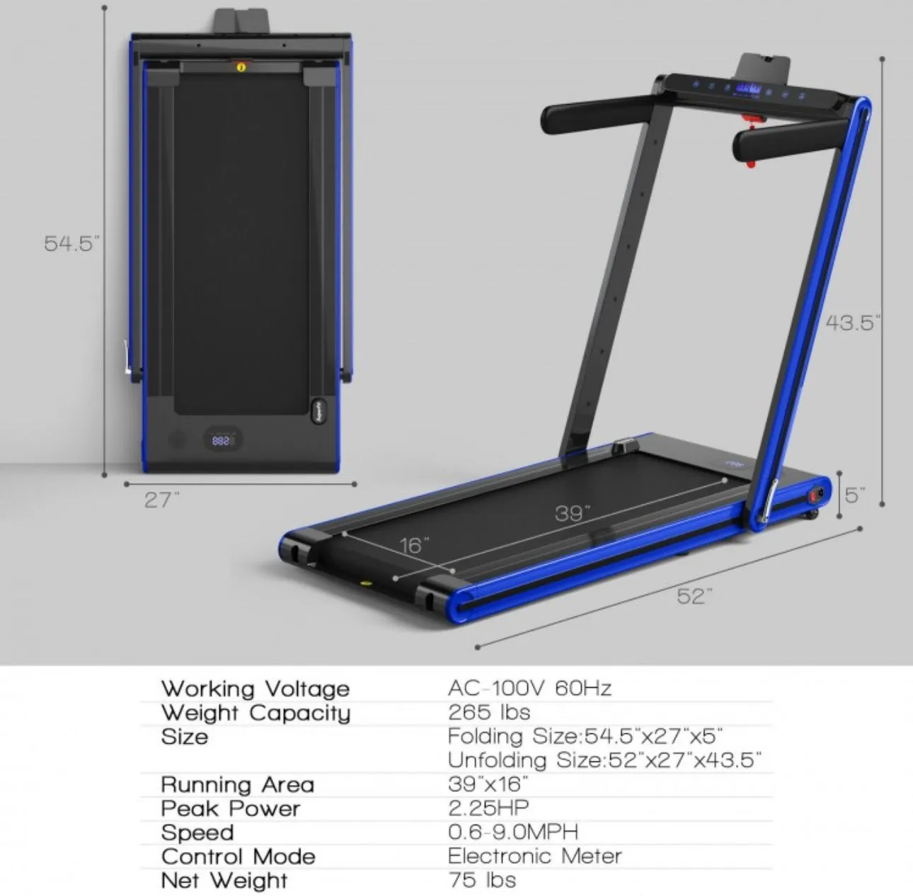 Super Duty Quiet Modern 2-in-1 Foldable Walking Pad Treadmill With Dual Touch LED Display | Safety Key | Speaker | Phone Holder | App Control | Easy Assembly, Carry, Storage