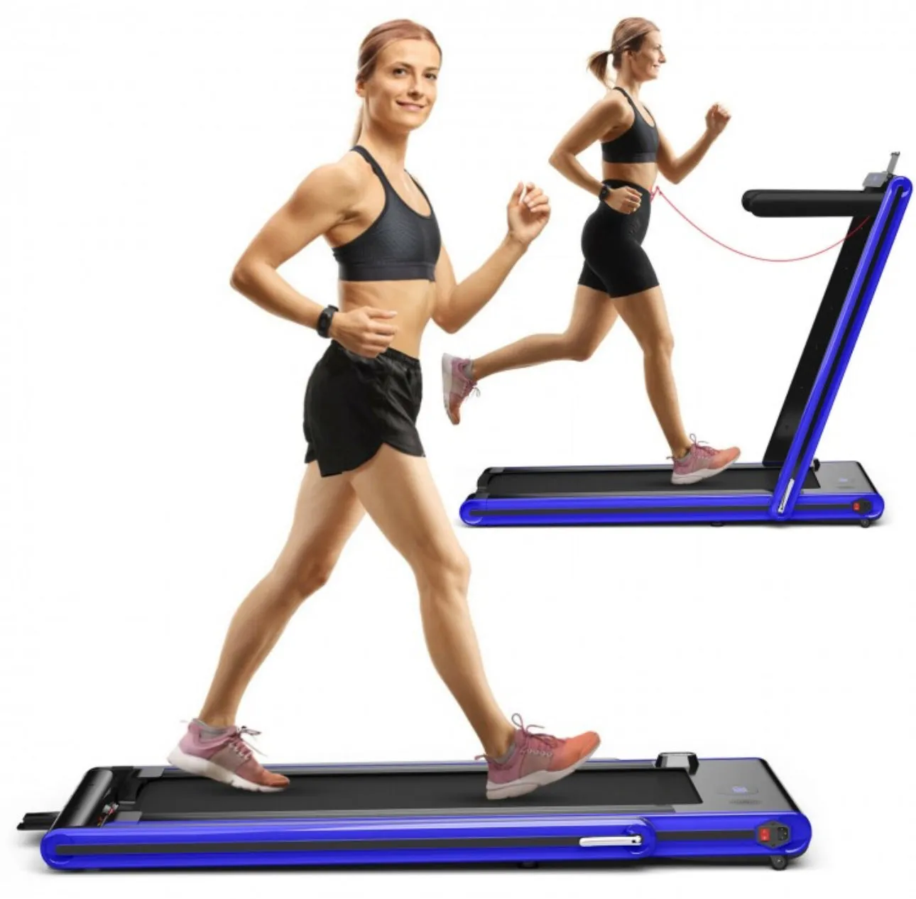 Super Duty Quiet Modern 2-in-1 Foldable Walking Pad Treadmill With Dual Touch LED Display | Safety Key | Speaker | Phone Holder | App Control | Easy Assembly, Carry, Storage