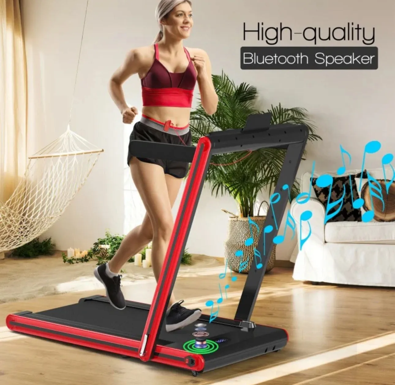 Super Duty Quiet Modern 2-in-1 Foldable Walking Pad Treadmill With Dual Touch LED Display | Safety Key | Speaker | Phone Holder | App Control | Easy Assembly, Carry, Storage