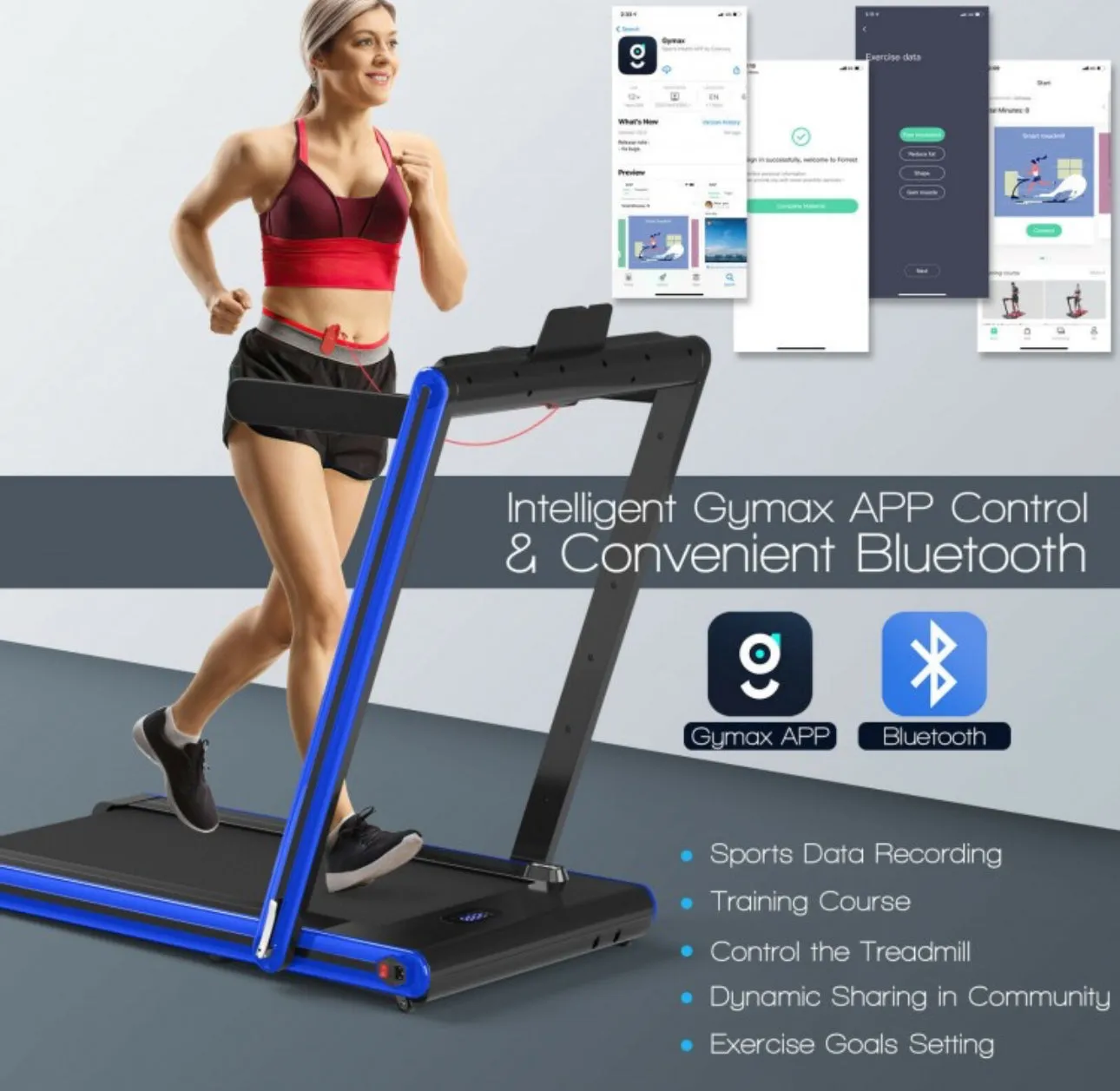 Super Duty Quiet Modern 2-in-1 Foldable Walking Pad Treadmill With Dual Touch LED Display | Safety Key | Speaker | Phone Holder | App Control | Easy Assembly, Carry, Storage