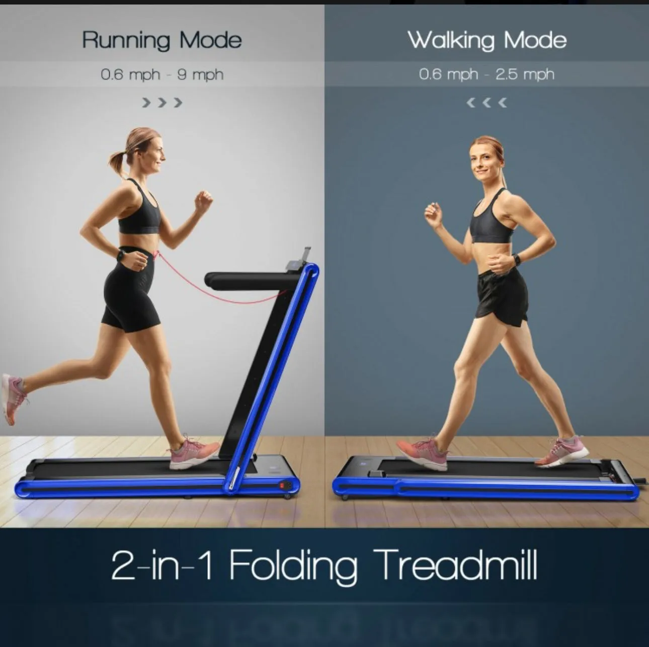 Super Duty Quiet Modern 2-in-1 Foldable Walking Pad Treadmill With Dual Touch LED Display | Safety Key | Speaker | Phone Holder | App Control | Easy Assembly, Carry, Storage