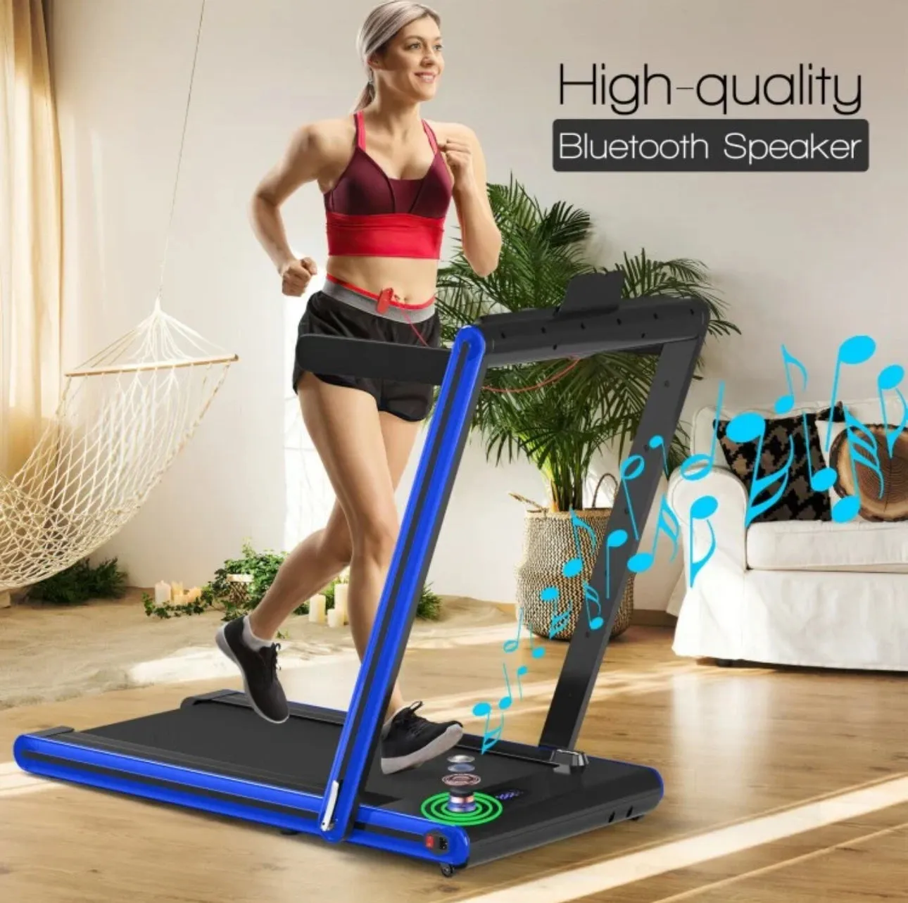 Super Duty Quiet Modern 2-in-1 Foldable Walking Pad Treadmill With Dual Touch LED Display | Safety Key | Speaker | Phone Holder | App Control | Easy Assembly, Carry, Storage