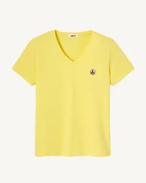 T-shirt uni col V femme en coton biologique Jaune clair Cancun