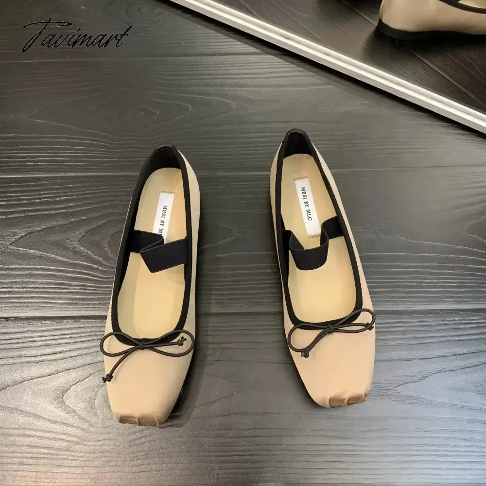 TAVIMART  -  New Classic Silk Ballet Shoes Elastic Band Ballet Shoes Women Round Toe Bowtie Women Flats Elegant Valentine Shoes