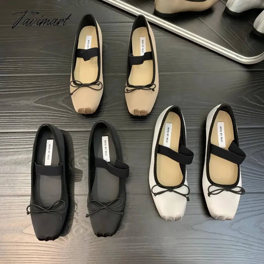 TAVIMART  -  New Classic Silk Ballet Shoes Elastic Band Ballet Shoes Women Round Toe Bowtie Women Flats Elegant Valentine Shoes