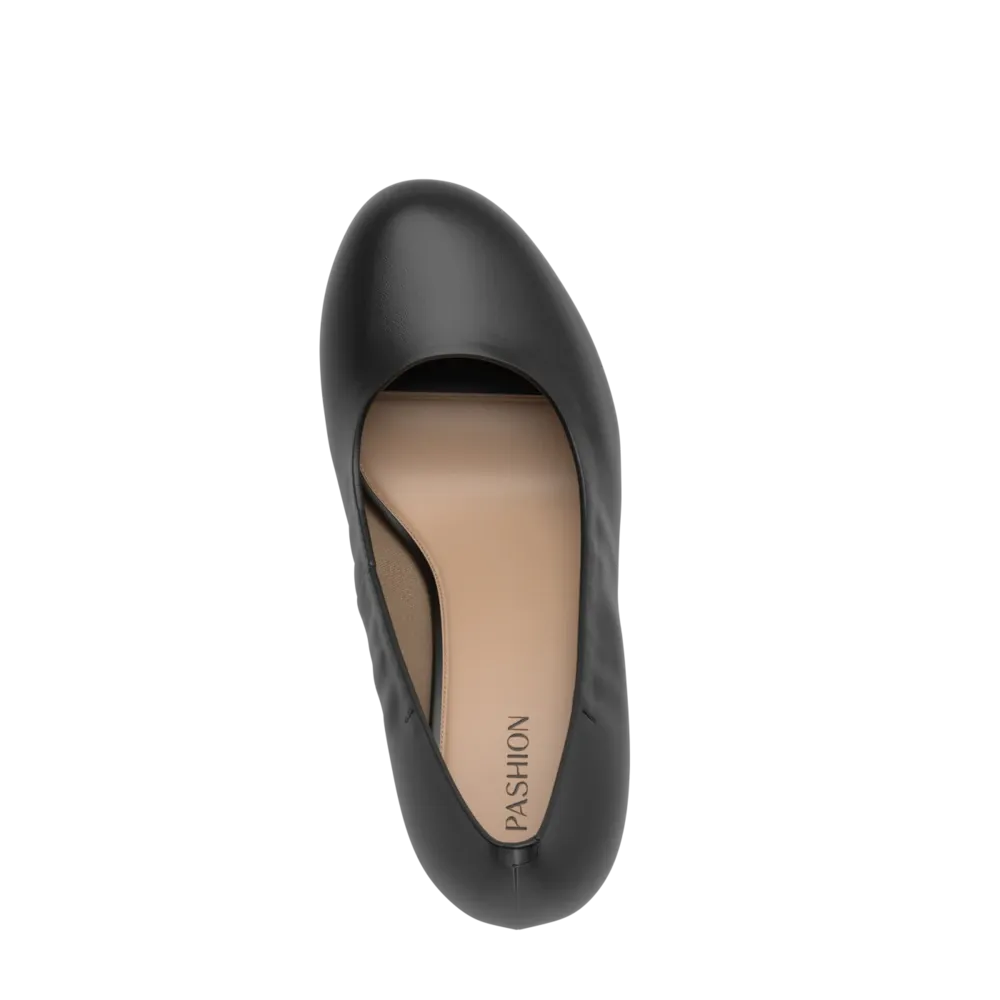 The Ballet Pump - Coal Stretch Leather 3 Block