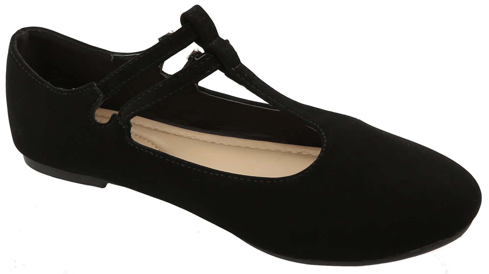 Top Moda Women's Closed Round Toe Mary Jane Buckle Double T-Strap Ballet Flat