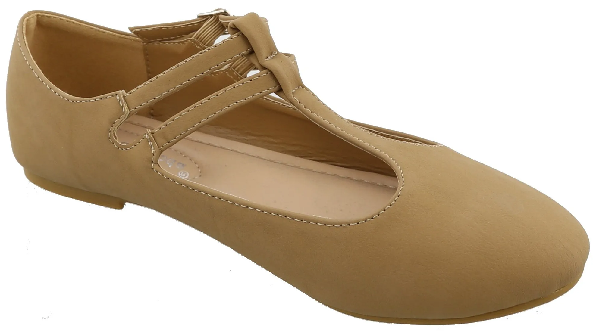 Top Moda Women's Closed Round Toe Mary Jane Buckle Double T-Strap Ballet Flat