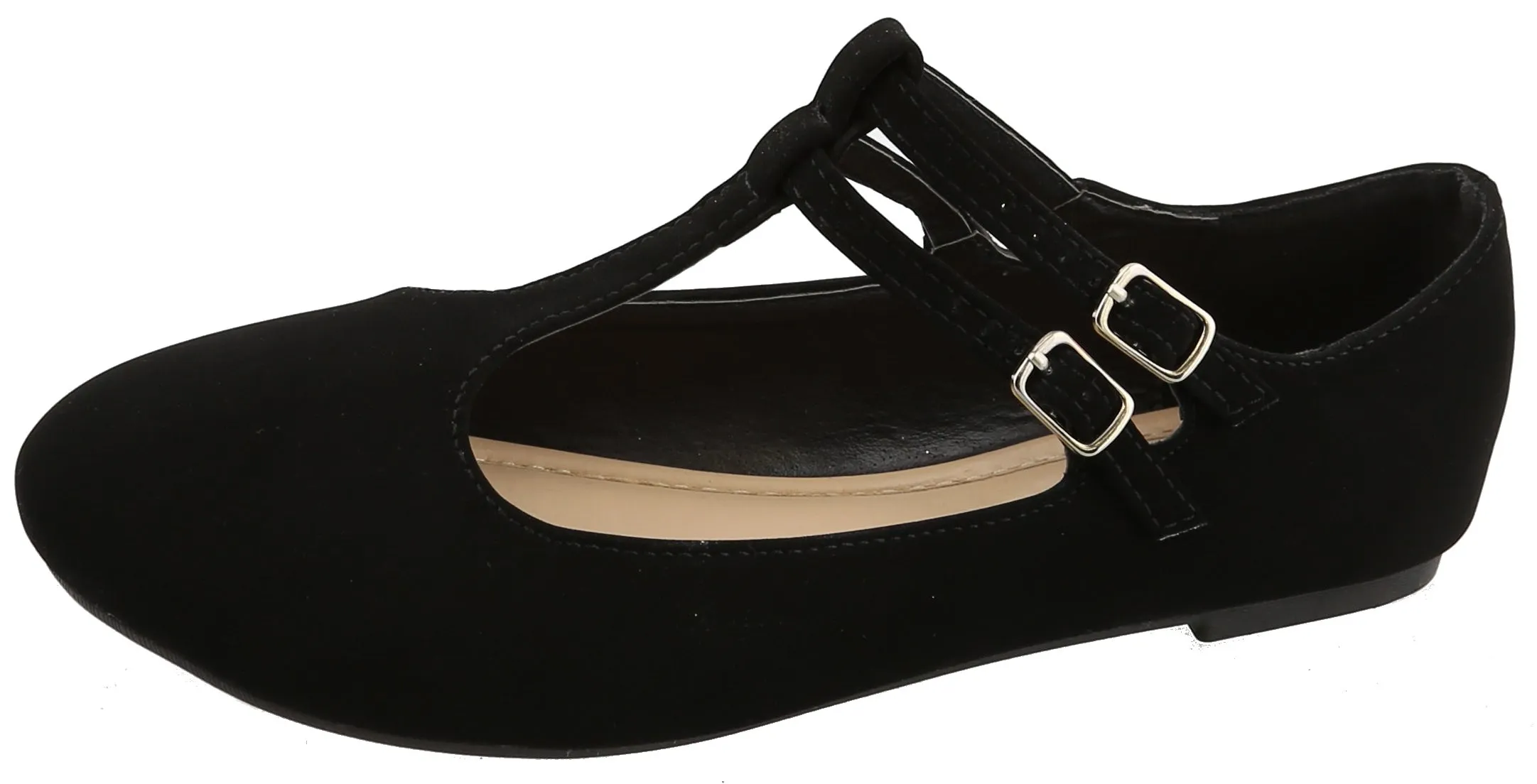 Top Moda Women's Closed Round Toe Mary Jane Buckle Double T-Strap Ballet Flat