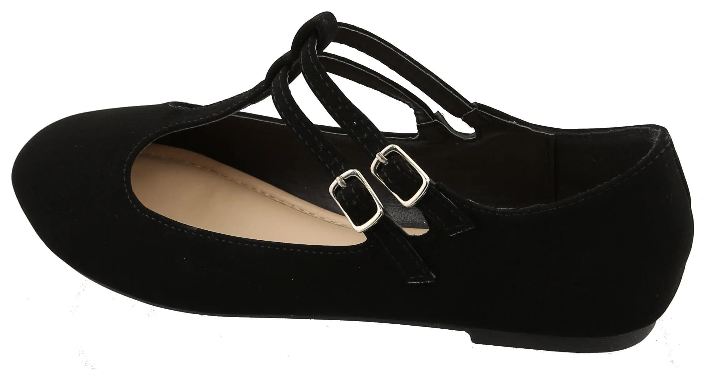 Top Moda Women's Closed Round Toe Mary Jane Buckle Double T-Strap Ballet Flat