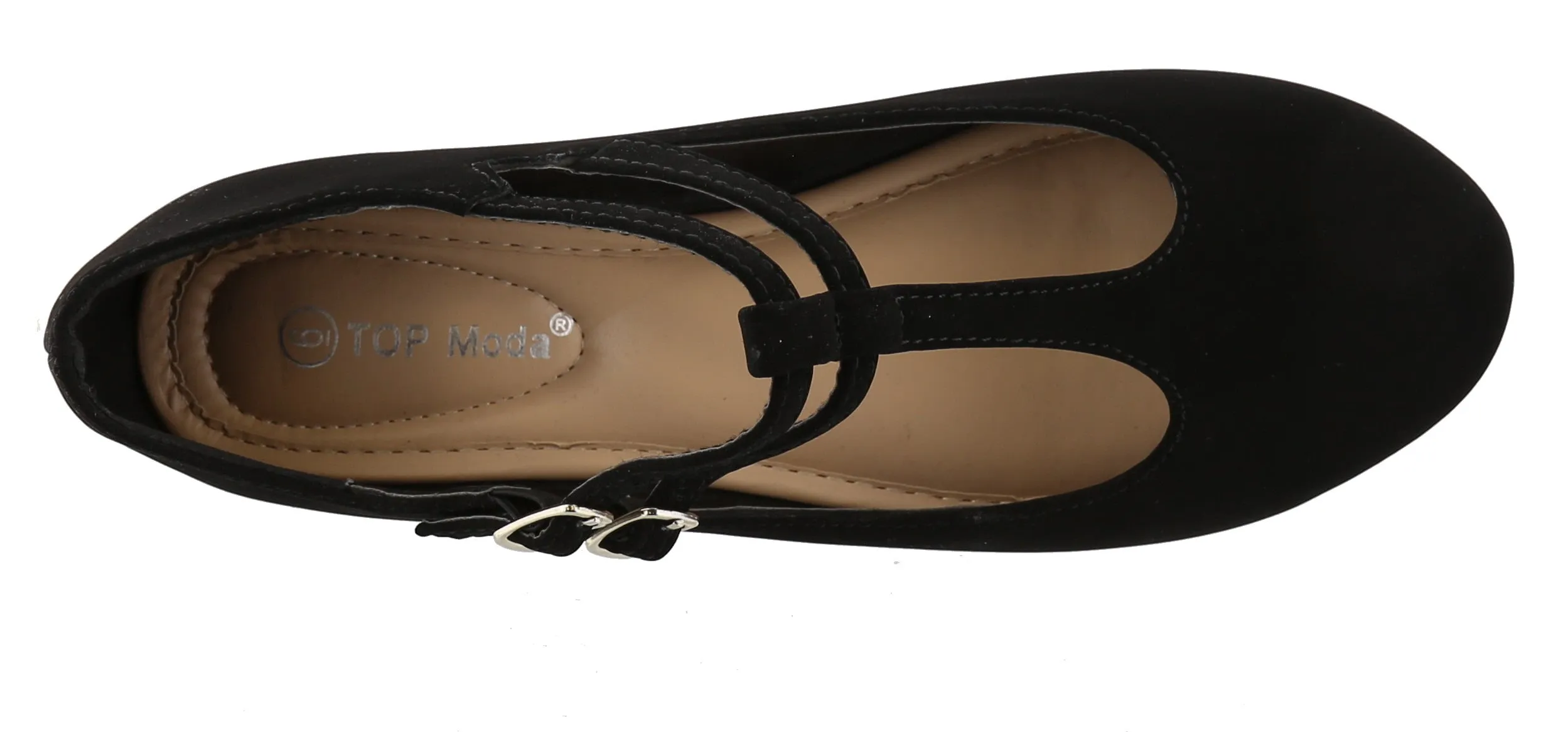 Top Moda Women's Closed Round Toe Mary Jane Buckle Double T-Strap Ballet Flat