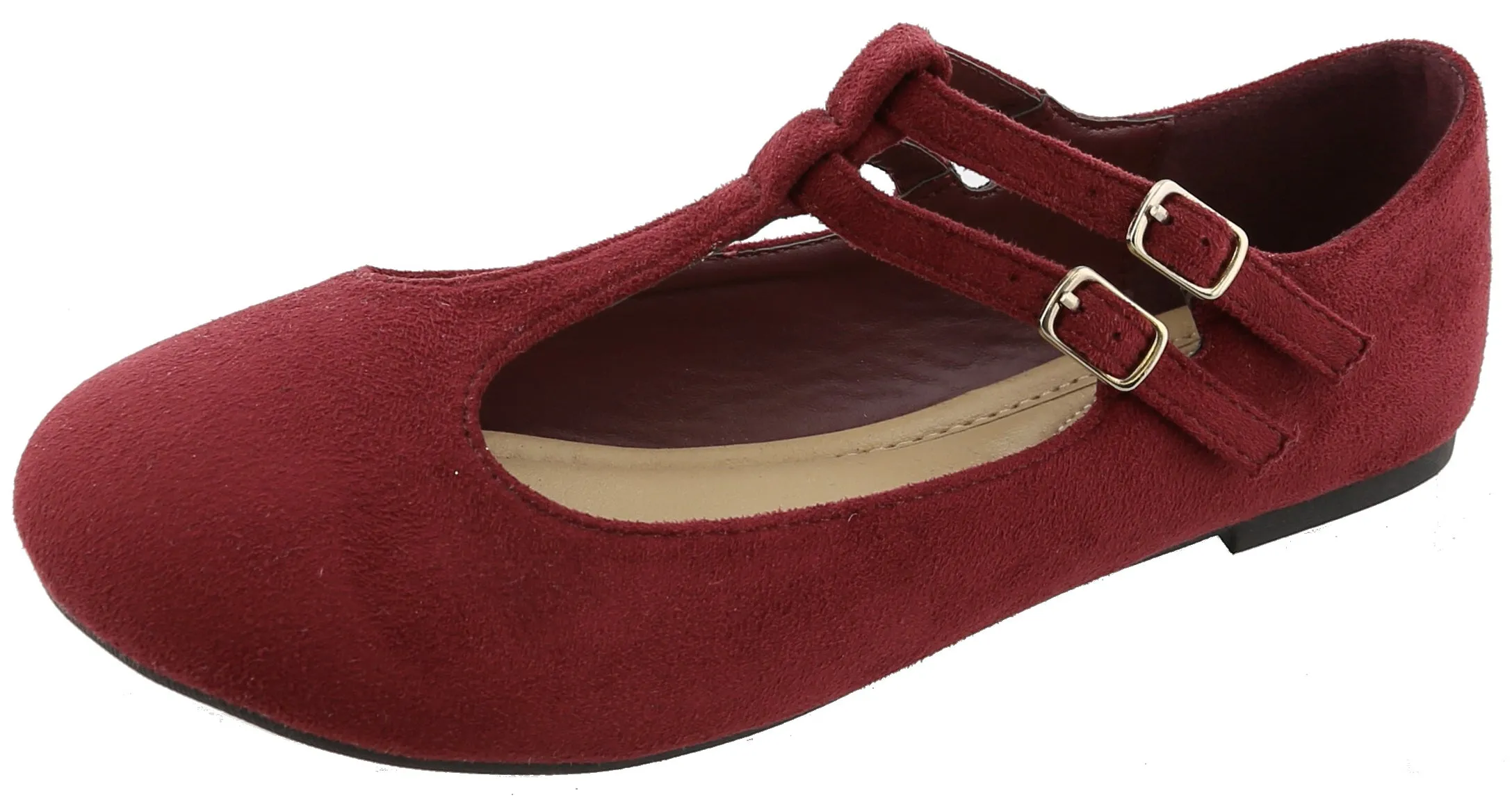 Top Moda Women's Closed Round Toe Mary Jane Buckle Double T-Strap Ballet Flat