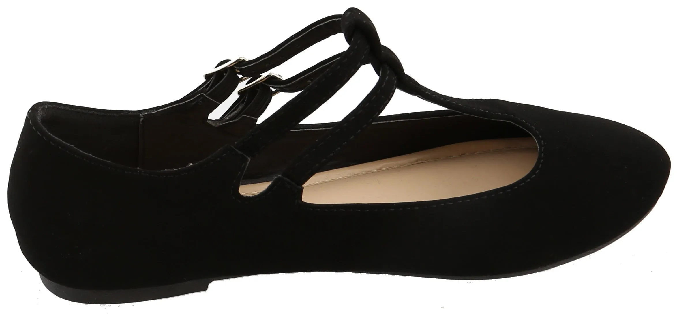 Top Moda Women's Closed Round Toe Mary Jane Buckle Double T-Strap Ballet Flat