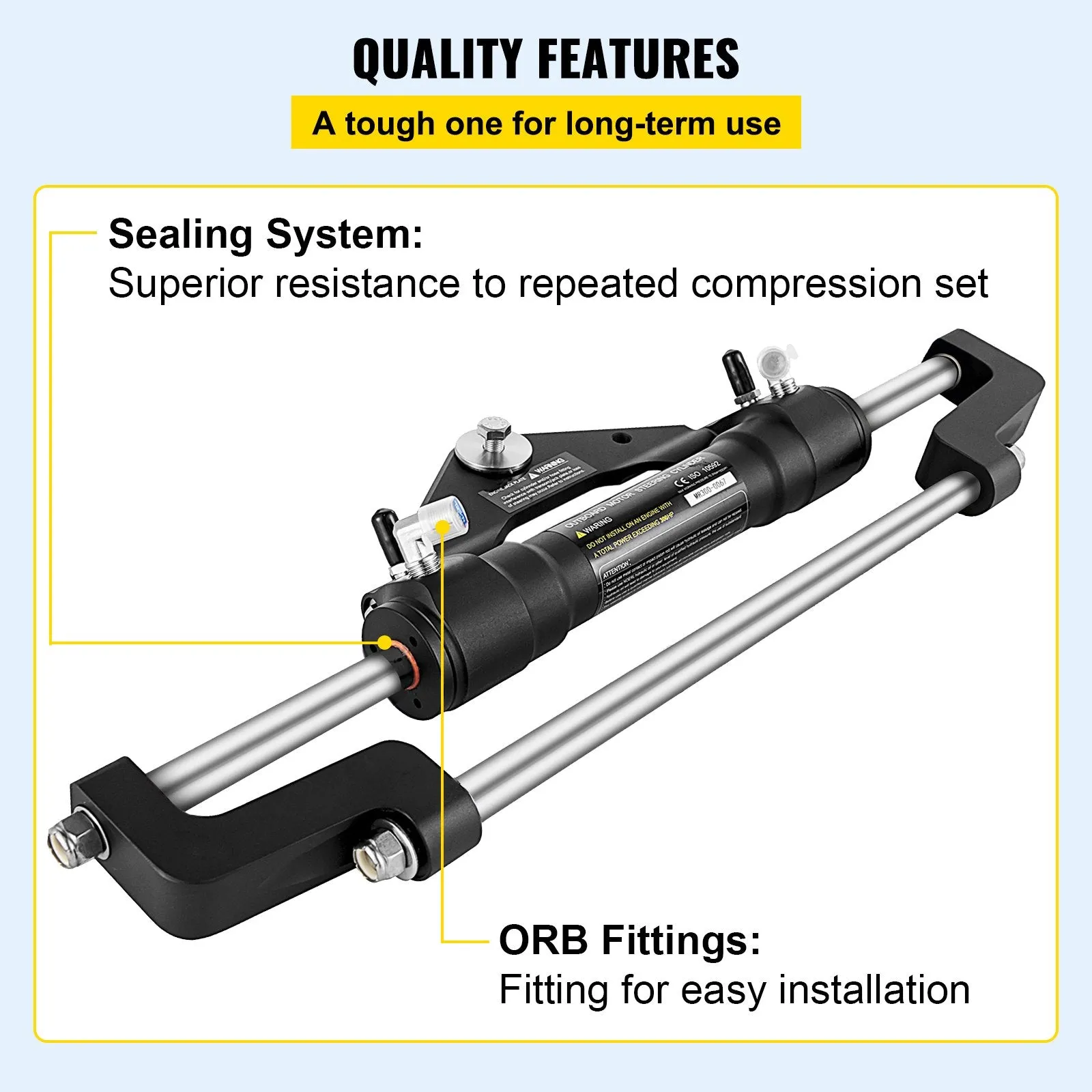 Vevor HC5358-3 Hydraulic Steering Cylinder Front Mount Outboard for Max 300HP Marine Boats New