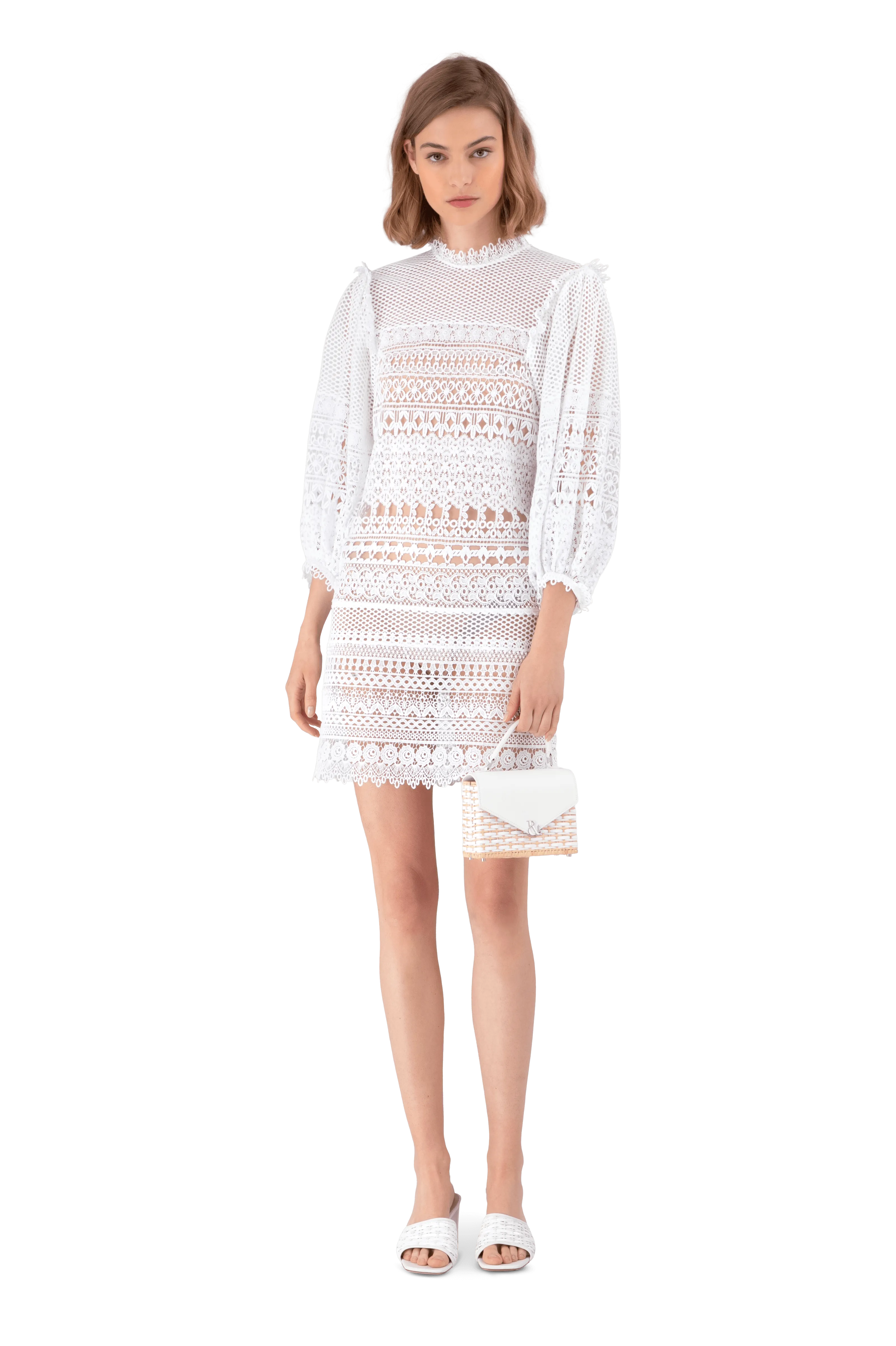 White Guipure Lace Mini Dress