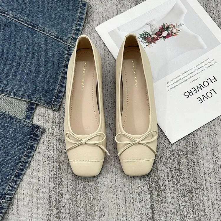 Women Cute Mary Jane Shoes, Vintage Heels Shoes, Ballerina Retro Square Toe Flats Heels, Ballet Slip Ons Red Apricot Black Shoes