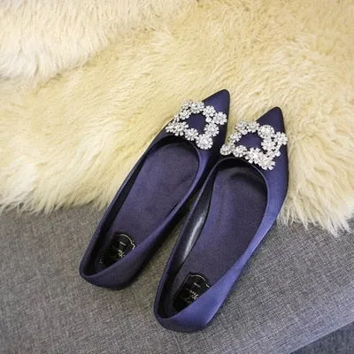 Women Flats Wedding Shoes Rhinestone Pointed Toes Cinderella Cryatal Shoes Flat Slip On Loafers Plus Party Shoes ballet luxury