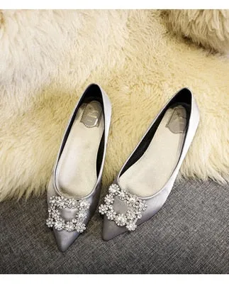 Women Flats Wedding Shoes Rhinestone Pointed Toes Cinderella Cryatal Shoes Flat Slip On Loafers Plus Party Shoes ballet luxury