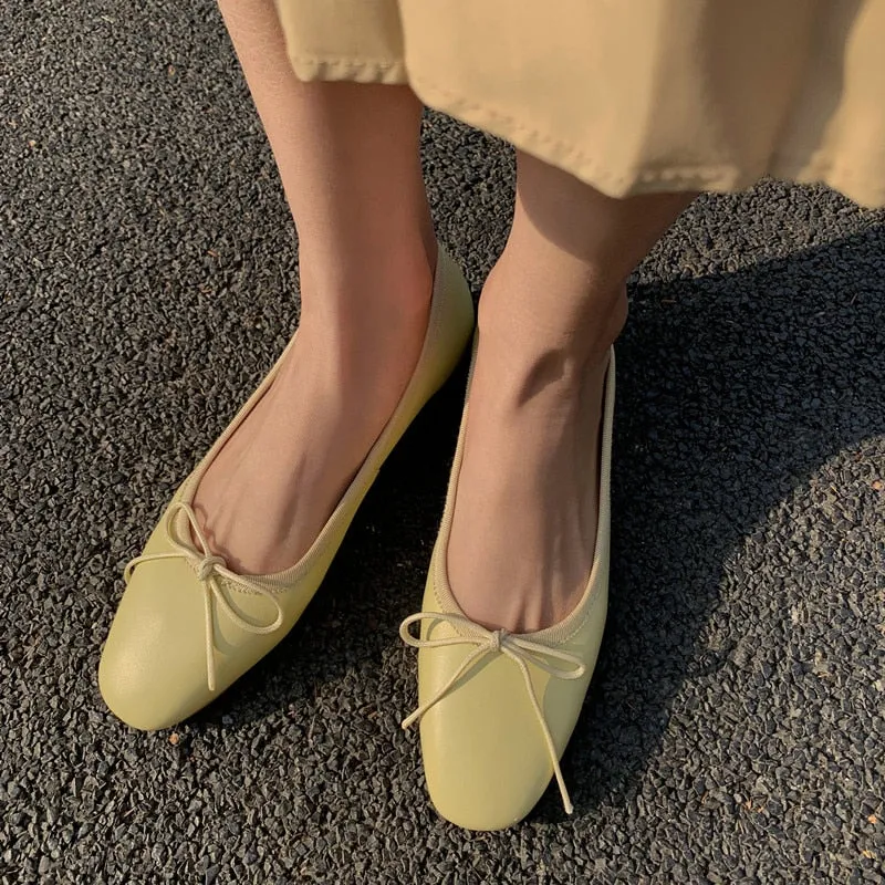 Women Mules Slip On Moccasins Round Toe Women Flats Korea Style Flat Shoes Ballerinas Flats Cowhide Girls Footwear For Daily